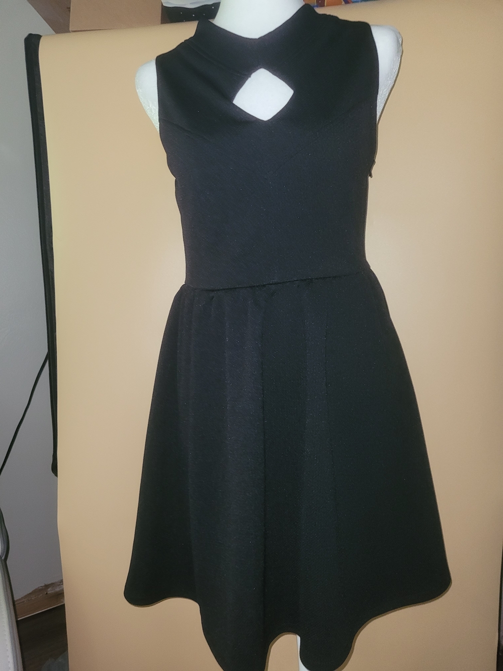 Pink Owl Black Sleeveless Mini Dress with Diamond Keyhole